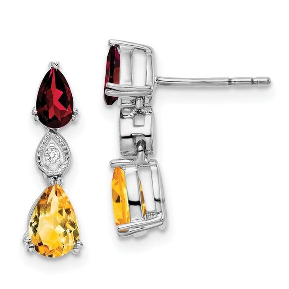 14k White Gold Garnet/Citrine/Diamond Earrings